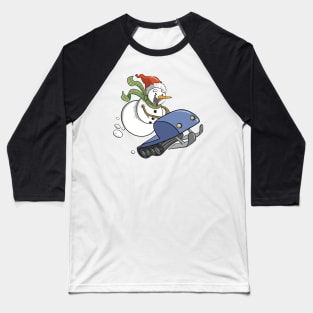 Snowman on Snowmobile Baseball T-Shirt